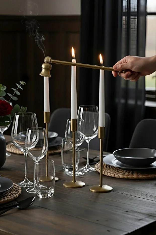 Eskitme Pirinç Rengi Mum Söndürücü Dekoratif Şık